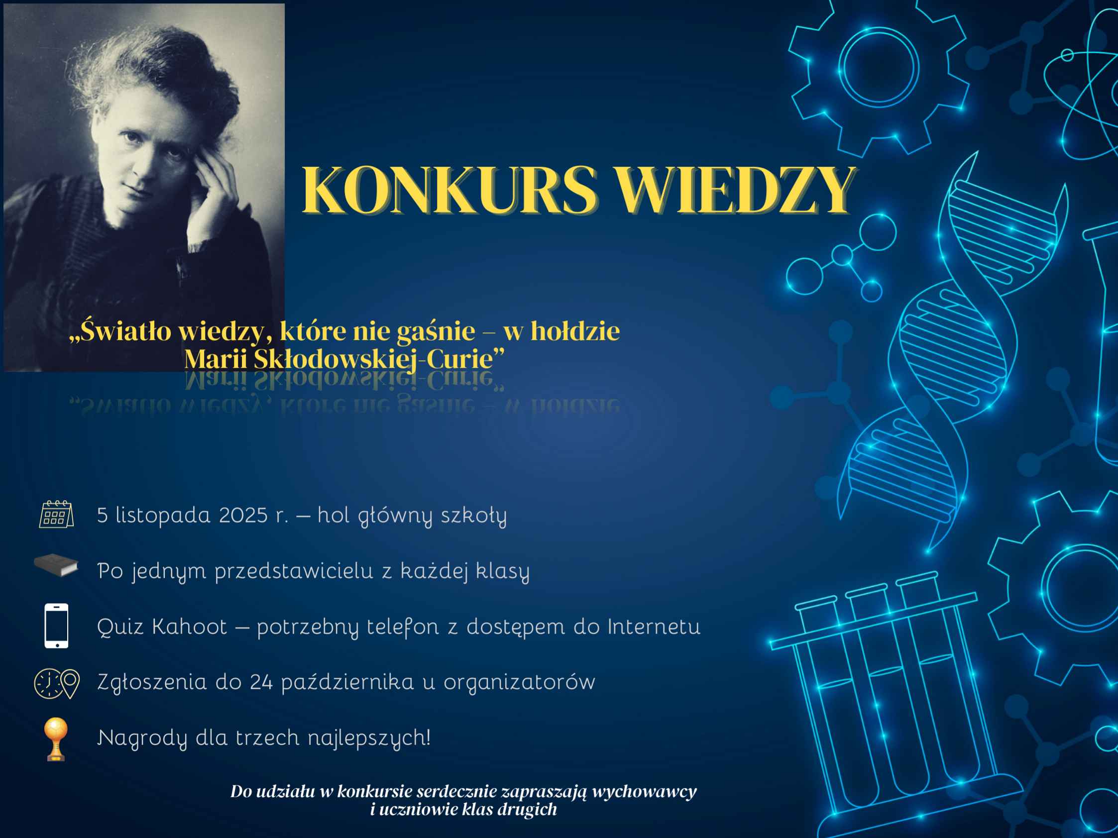Wyjątkowy konkurs pt. „Światło wiedzy, które nie gaśnie – w hołdzie Marii Skłodowskiej-Curie”